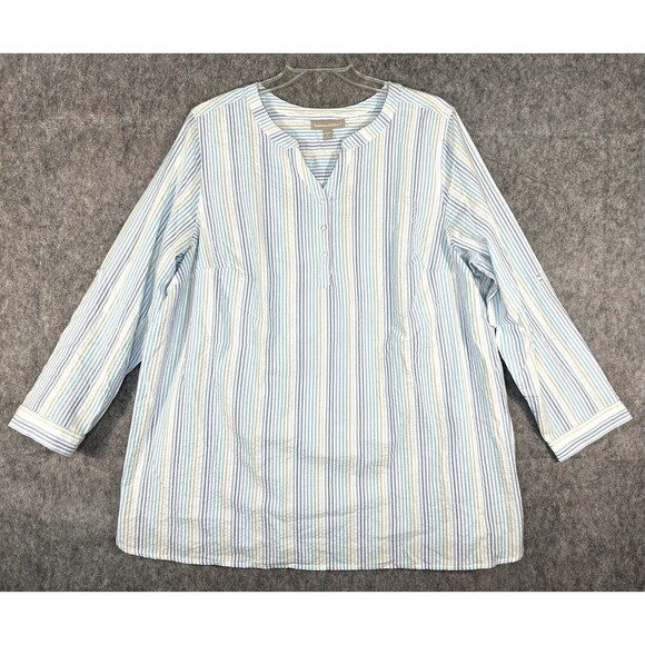 Woman Within Seersucker Henley Shirt Long Sleeve Lightweight Size 1X - Picture 1 of 10